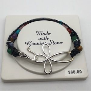 Leather Bracelet with Genuine Semi Precious Stone Beads